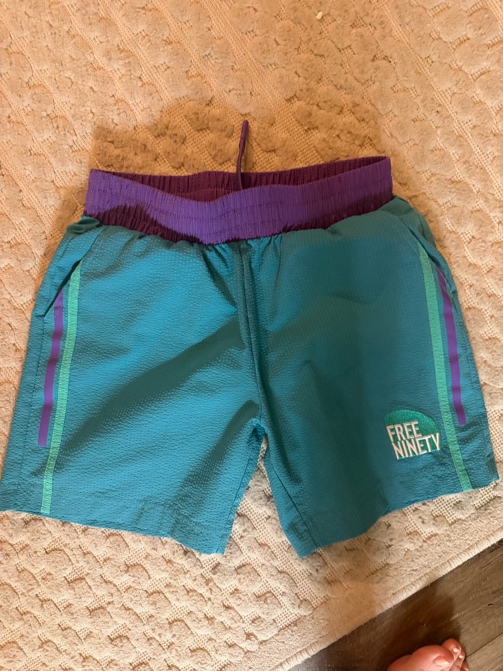 Baseball Lifestyle - Free Ninety Teal Kids Athletic Shorts with Purple Waistband